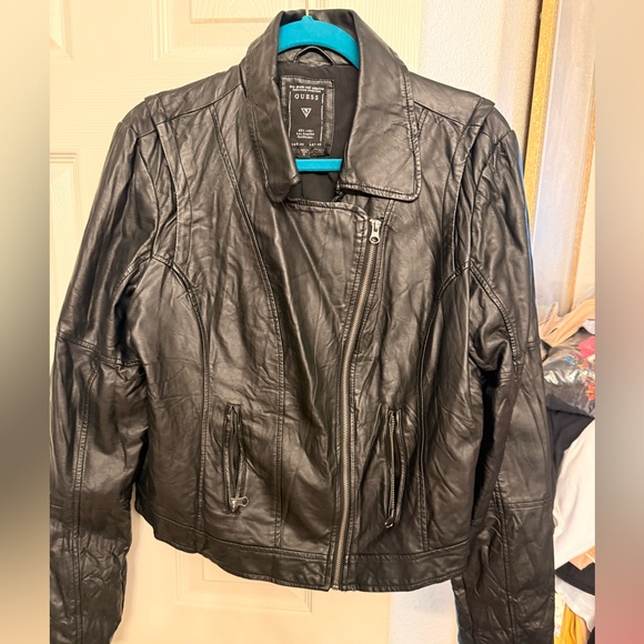 Guess Black Asymmetrical Zip up JacketBomber jacketFaux Leather